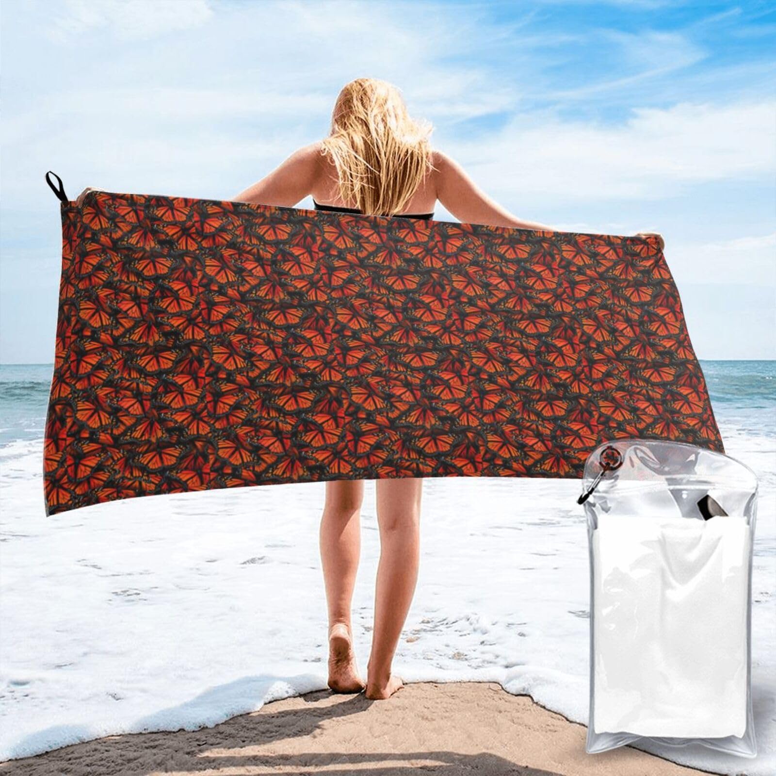 FHIZOAL Monarch Butterflies. Quick Dry Towel Microfibre Towel Super Absorbent Ultra Compact Gym Sports Beach Camping Travel