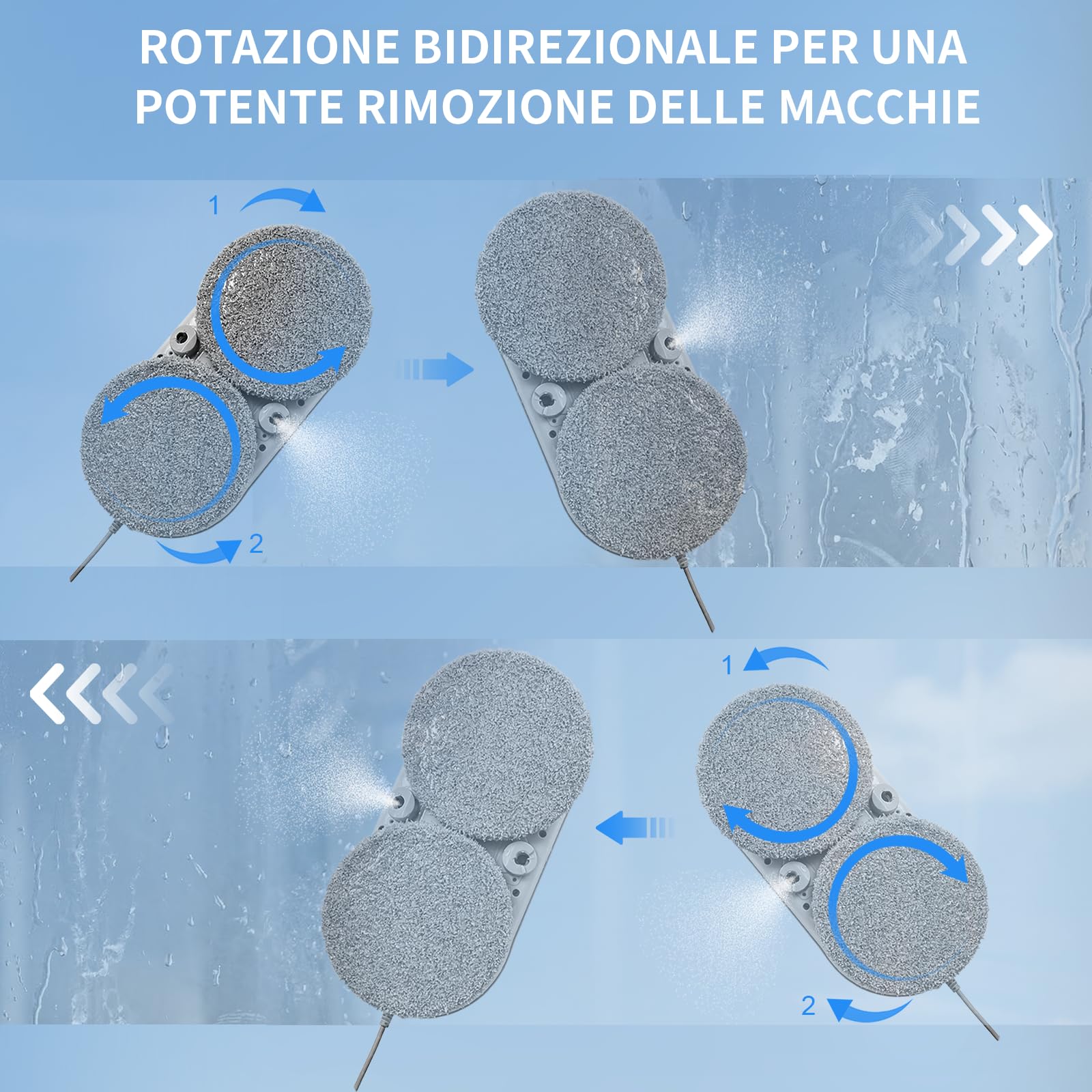 Tosima W5 Pro 6400 Pa Robot Lavavetri, Doppia Spruzzatura ad Ultrasuoni, Pulitore Automatico per Vetri, Telecomando, 20 Panni in Microfibra