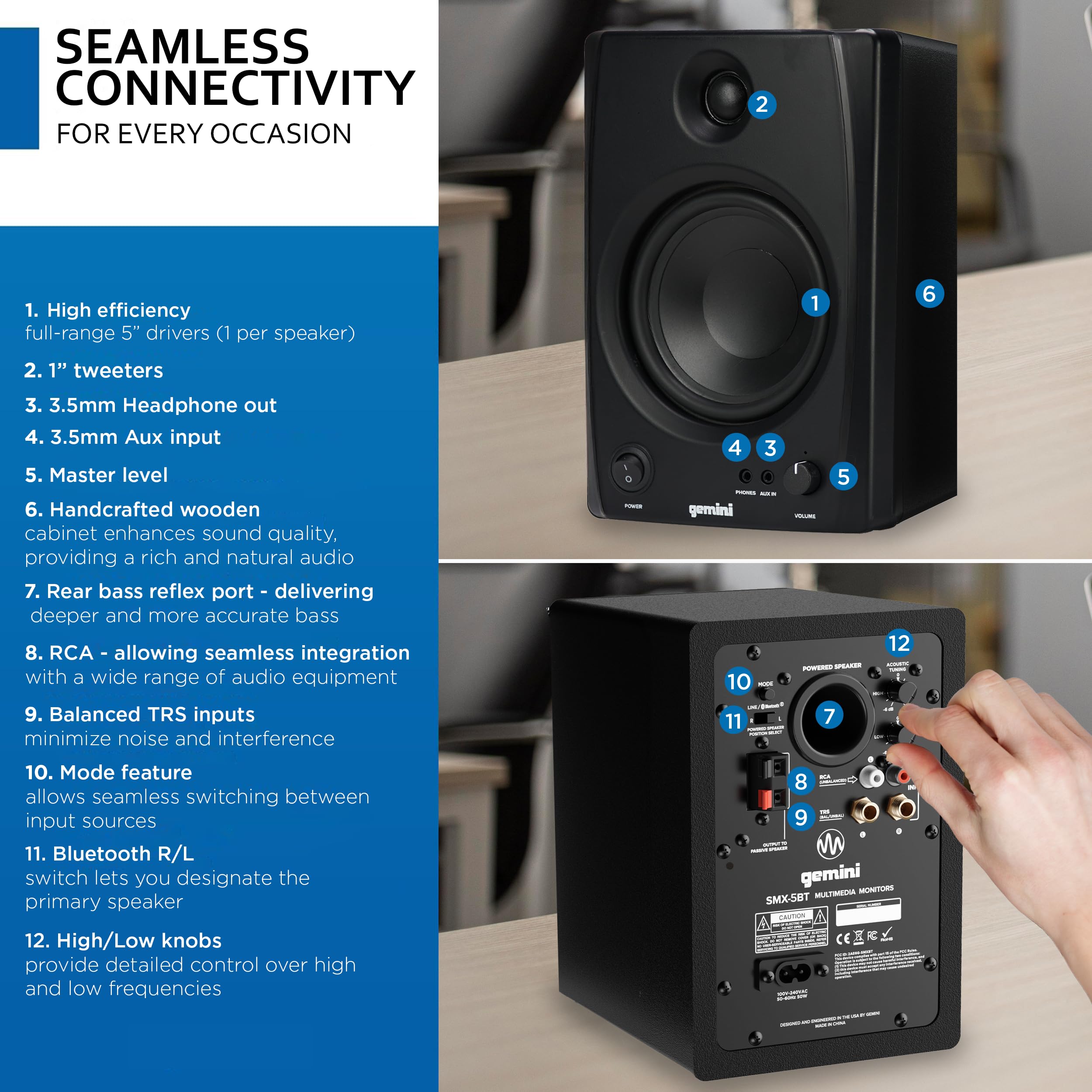 Amazon.com: Gemini Sound SMX-5BT 5” Studio Monitor Speakers with
