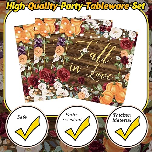 Miniatura 3 de Sunnyray 96 piezas de decoración de fiesta de enamoramiento, suministros de calabaza y flores, juego de vajilla de otoño, platos de postre para