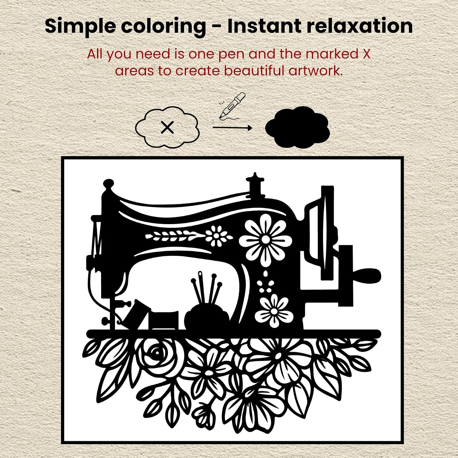 Chason & Co Monochrome Coloring Book, Textured Cream Art Paper, Thick 200GSM Pages, No Bleed-Through, Bold & Easy One-Color Designs, Mindful Stress Relief Gift for Adults (Botanicals & Beyond)