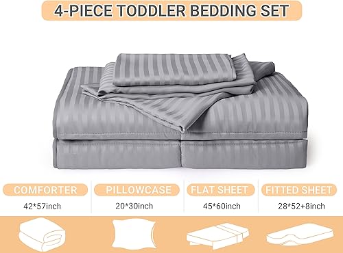 Miniatura 9 de Juego de ropa de cama para niños pequeños, juego de ropa de cama suave para cuna de bebé de 4 piezas para niños y niñas, incluye edredón para niños,