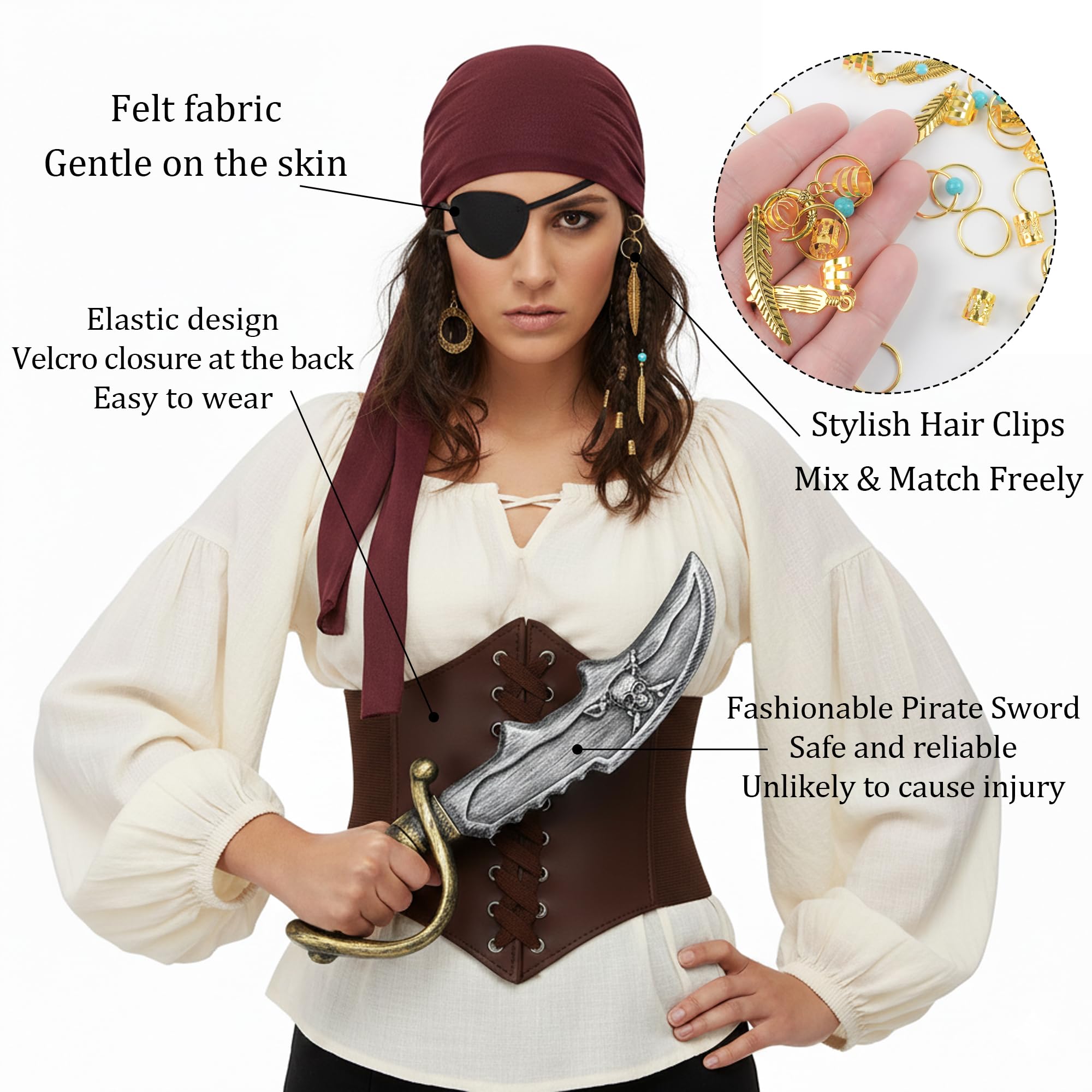 Soireeparty Pirate Costume Women Fancy Dress, Adult Pirate Costume Accessories Set including Corset Belt Necklace - Image 4