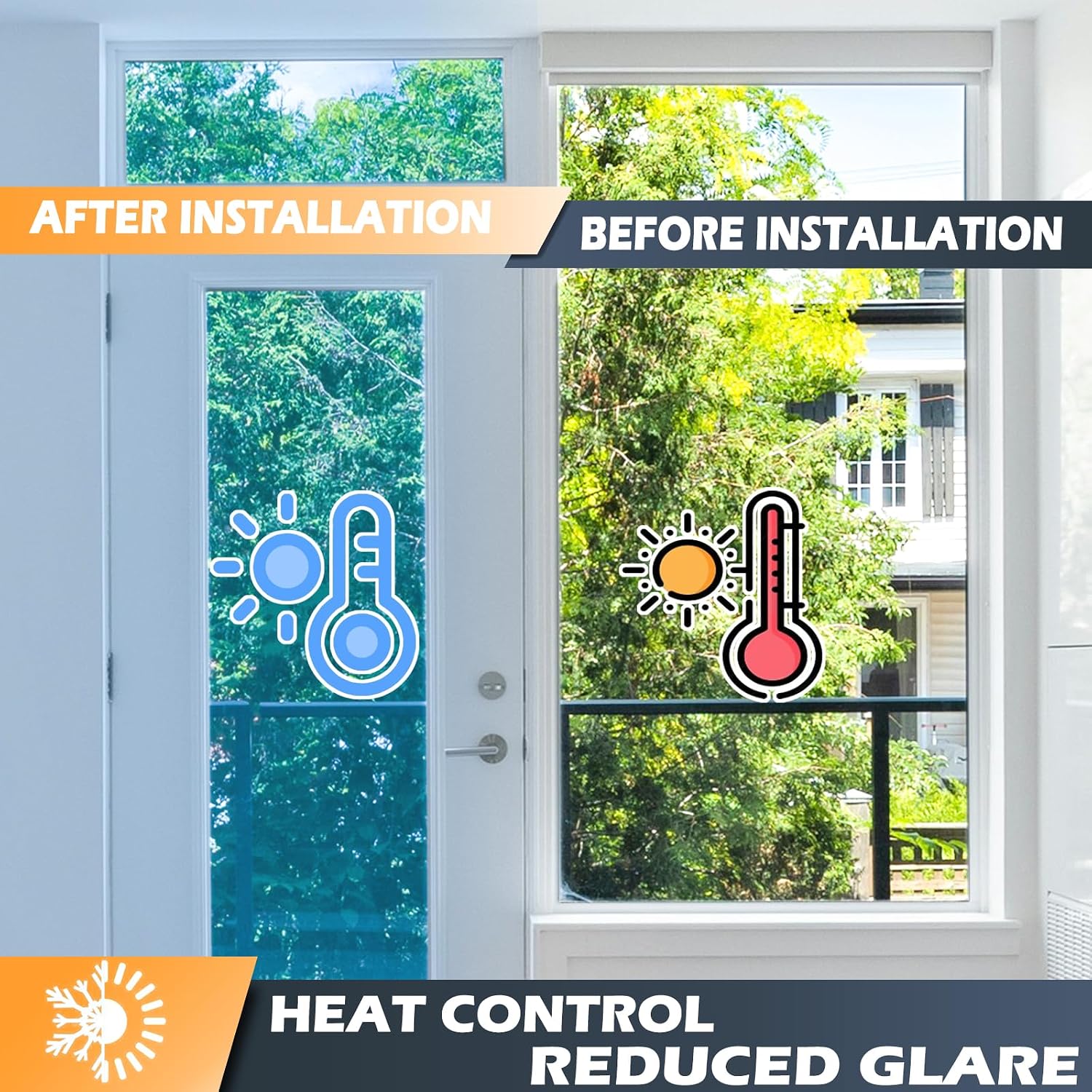 XhuangTech One-Way Window Film, Blue Daytime Privacy Window Film20'' in x 118'' in Non-Adhesive Heat Control Sun UV Blocking Tint See Out Not in Feflective Window Tint for Home