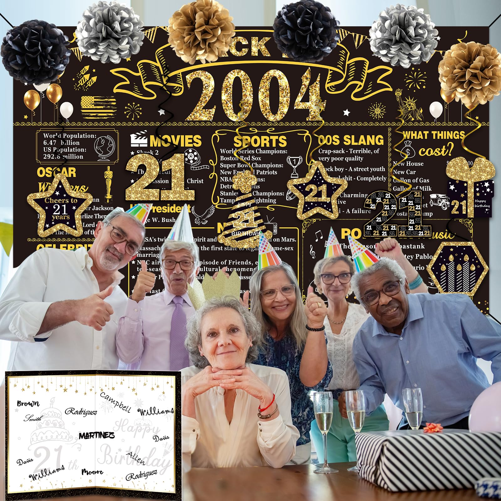 21. Geburtstag Dekoration Set Für Jungen – Back In 2004 Banner, Wirbel, Poms, Cheers To 21 Years