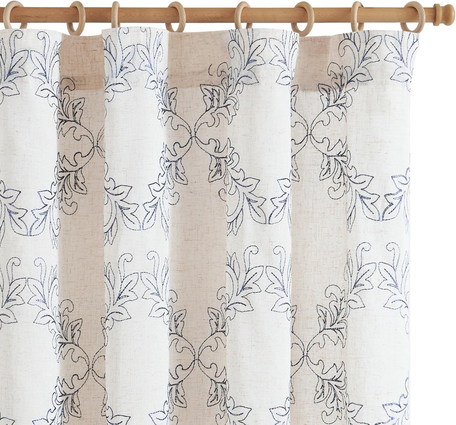 jinchan Embroidered Linen Curtains 63 Inches Long for Living Room Embroidery Curtains 2 Panels Farmhouse Country Curtains Rod Pocket Embroidered Semi Sheer Curtains Blue Window Curtain Set