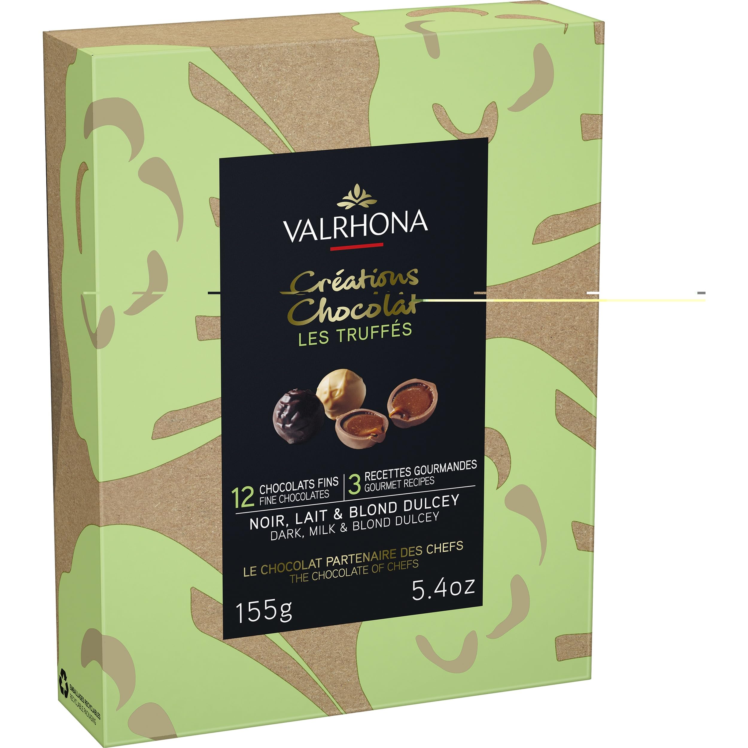 Valrhona Schachtel Trüffelpralinen aus Zartbitter-, Vollmilch- und Dulceyschokolade Frankreich inkl. FeinWert E-Book (3 x 155g)