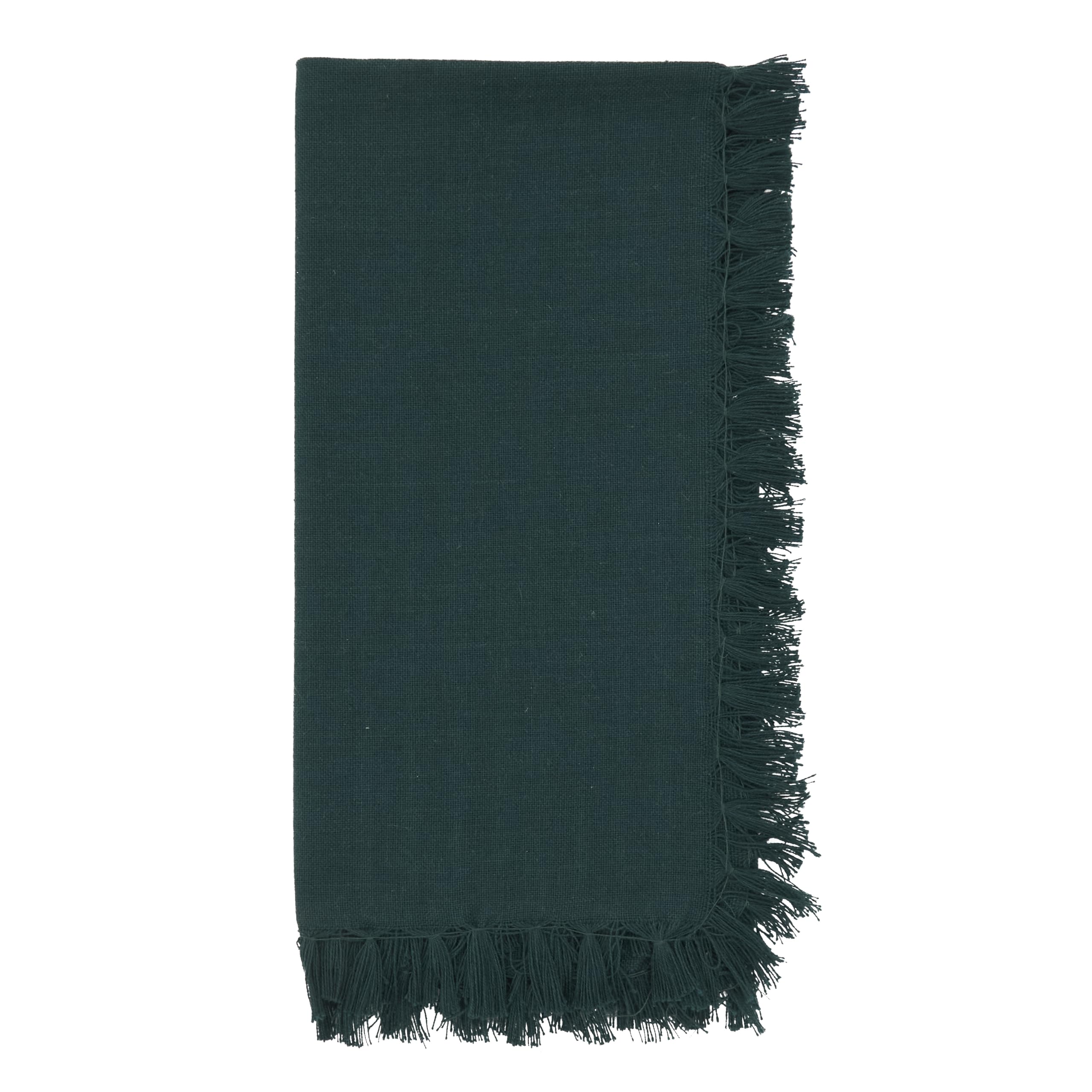 SARO LIFESTYLE Fringe Edge Cotton Cloth Napkins (Set of 4) - Rustic Farmhouse Dinner Napkins for Everyday Dining & Casual Entertaining, 20"x20", Jasper Green
