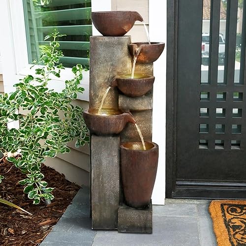 Miniatura 19 de SunJet Fuentes y cascadas modernas de 4 niveles para interiores y exteriores con luces LED, fuente de agua grande de 39.3 pulgadas de alto