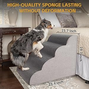 19.7H Curved Dog Stairs Ramp for Beds Couches, Pet Steps with Durable Non-Slip Washble Fabric Cover, Pet Stairs for Bed Climbing, Dog Steps for Small Dogs and Cats, 4-Tiers,Foam Density Upgraded