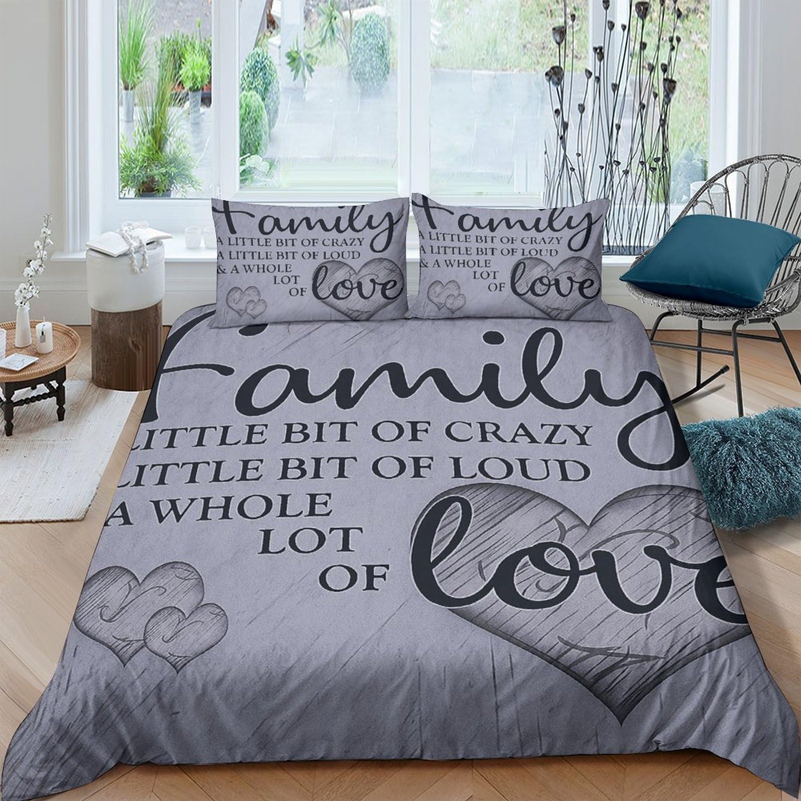 Ctjqhvkz Style-2 3D Printed Family Quote Fitted Sheet Microfiber Bedroom Decor Love Heart Mattress Cover Grey Single（135X200cm）