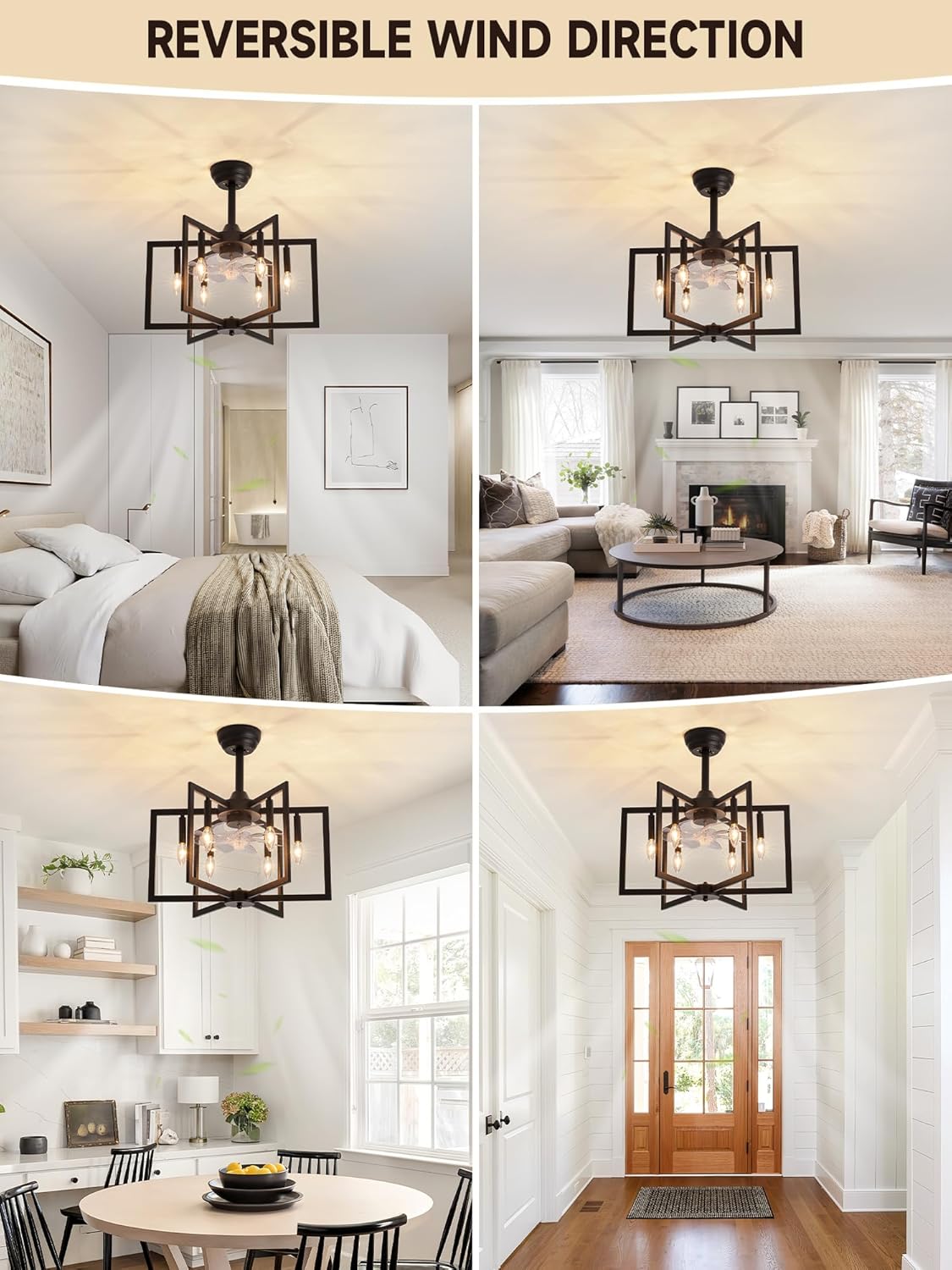 Black Chandelier Fan Farmhouse Rustic Ceiling Fan with Light and Remote, Adjustable Height, Rustic Chandeliers for Living Room, Bedroom, Hallway, Entryway Kitchen Lighting