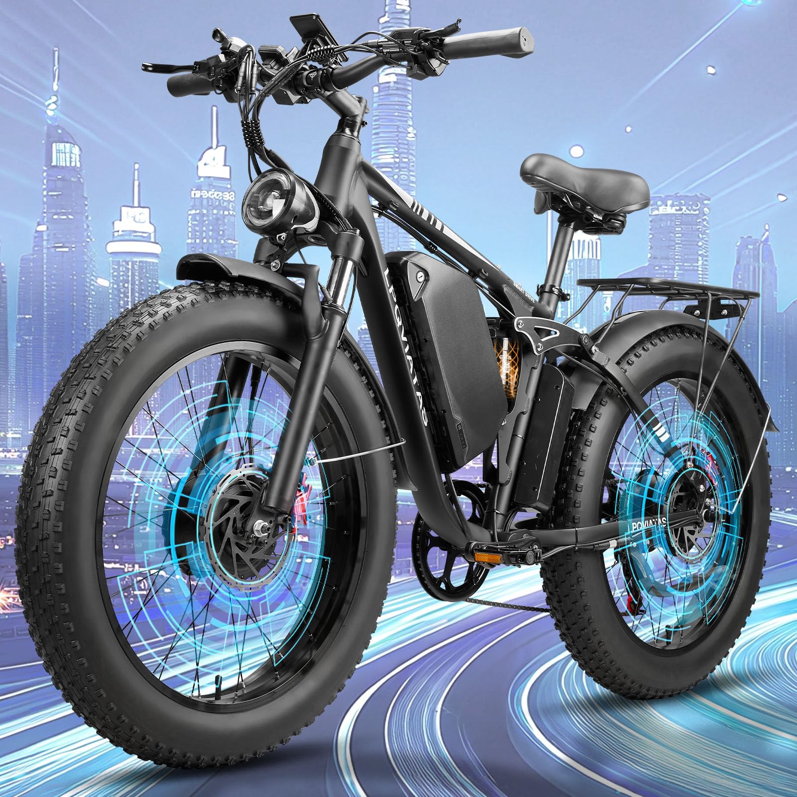 6000W-Peak-Dual-Motor-Ebike for Adults-Men,52V 34Ah 1768Wh Battery Full-Suspension-Mountain-Bike for Off-Road Snow, 46MPH-Fast-Hunting-Electric Bike,24"*4.0" AWD -Fat-Tire-Electric-Bike UL Certified