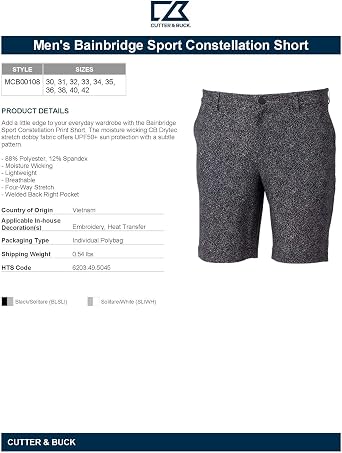 Cutter & Buck Men's Men's Bainbridge Sport Constellation Short