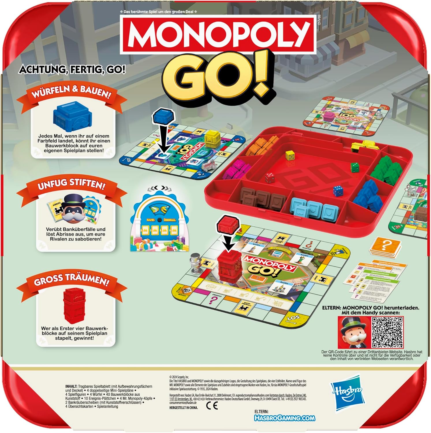 Monopoly GO! Board Game - German Version, Game to the Popular Online Version, Fast Strategy Game for the Whole Family, Fun for 2 to 4 Players