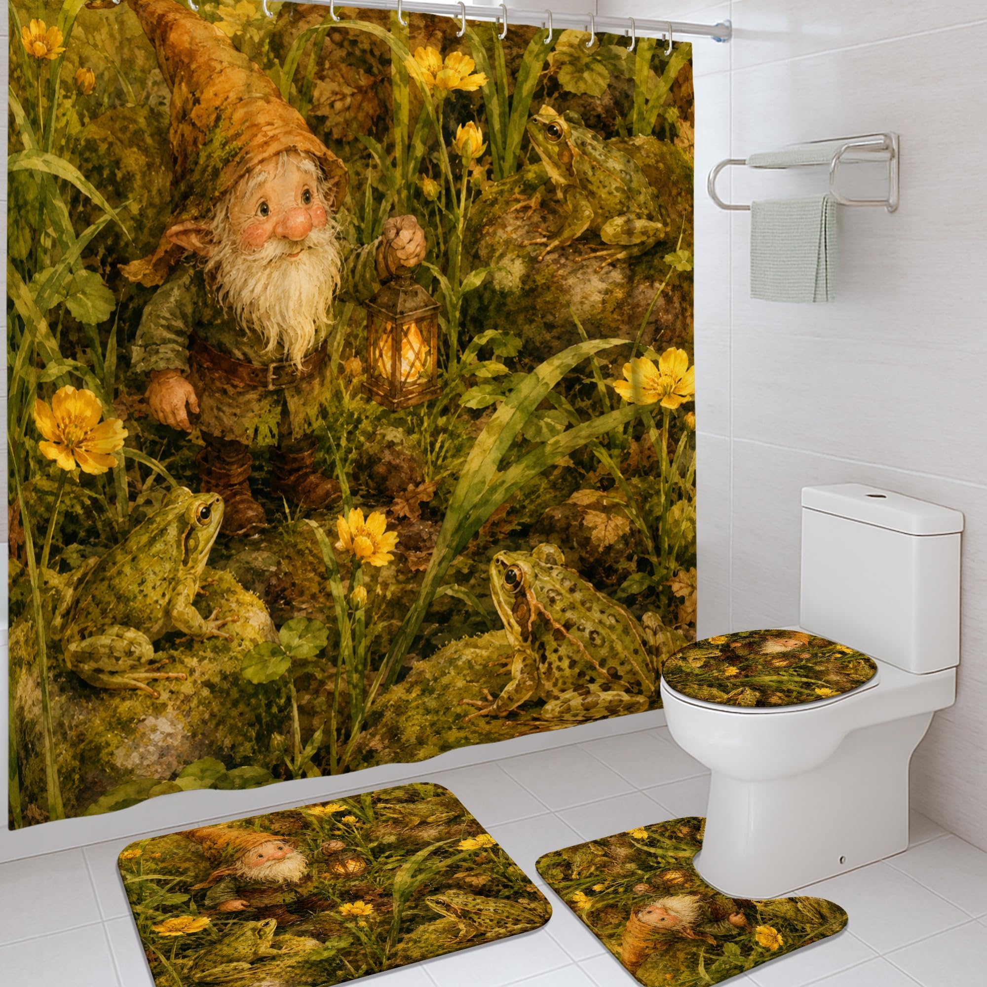 Rideau de douche imperméable avec gnome pour une décoration de salle de bain féerique