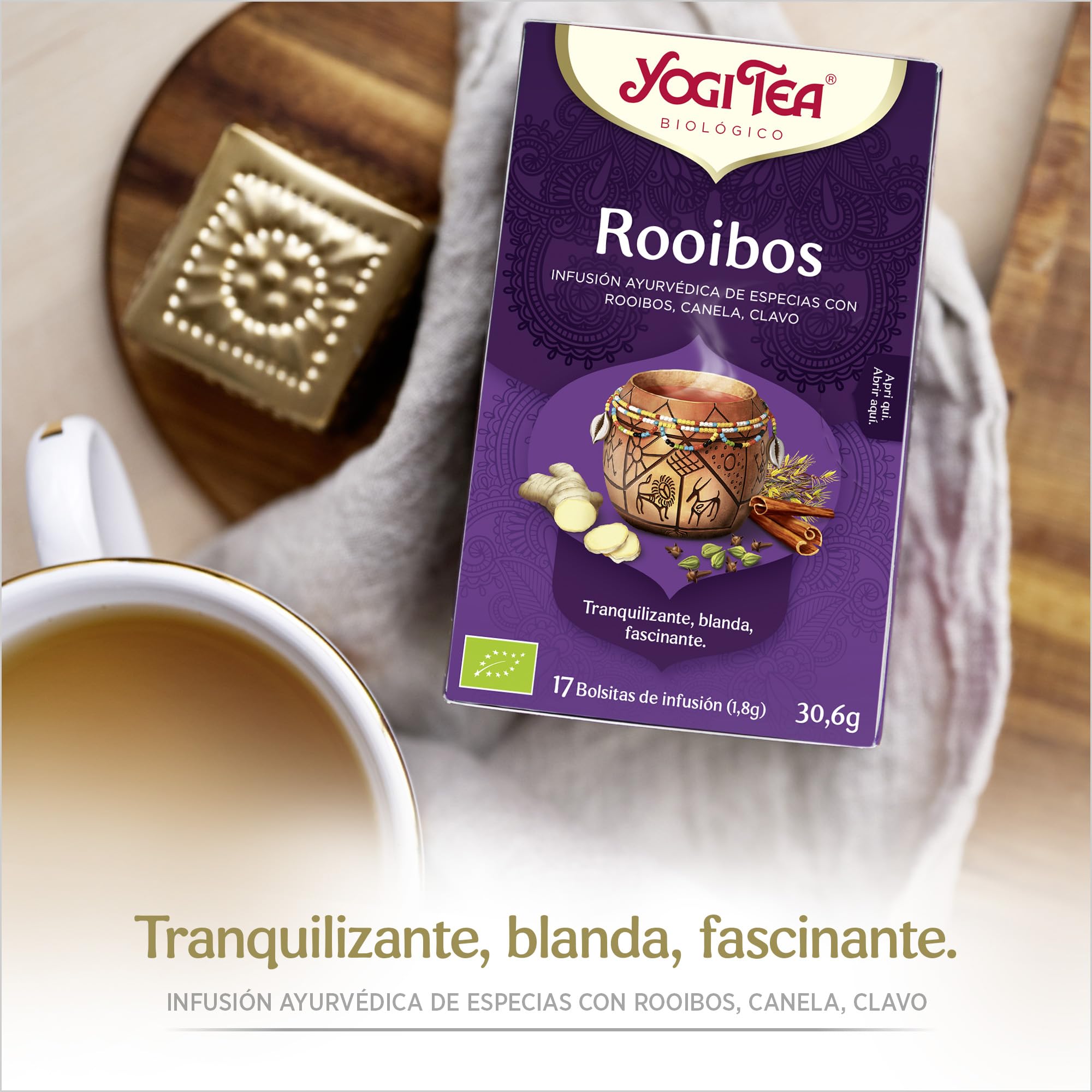 Yogi Tea - Rooibos, Infusión Ayurvédica de Especias con Rooibos, Canela y Clavo - 17 Bolsitas, 30,6g