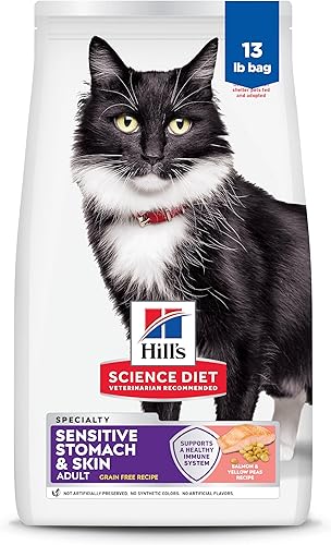 Hill's Science Diet Estómago y piel sensibles, adultos de 1 a 6 años, soporte de sensibilidad estomacal y de la piel, alimento seco para gatos,