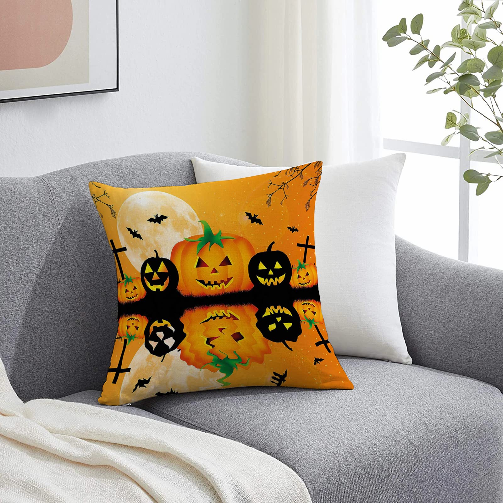 Cartello da appendere in legno con scritta Happy Halloween, gatto, zucca, luna corvo, in legno, decorazione da parete per soggiorno, casa, cucina, camera da letto, 30,5 x 30,5 cm