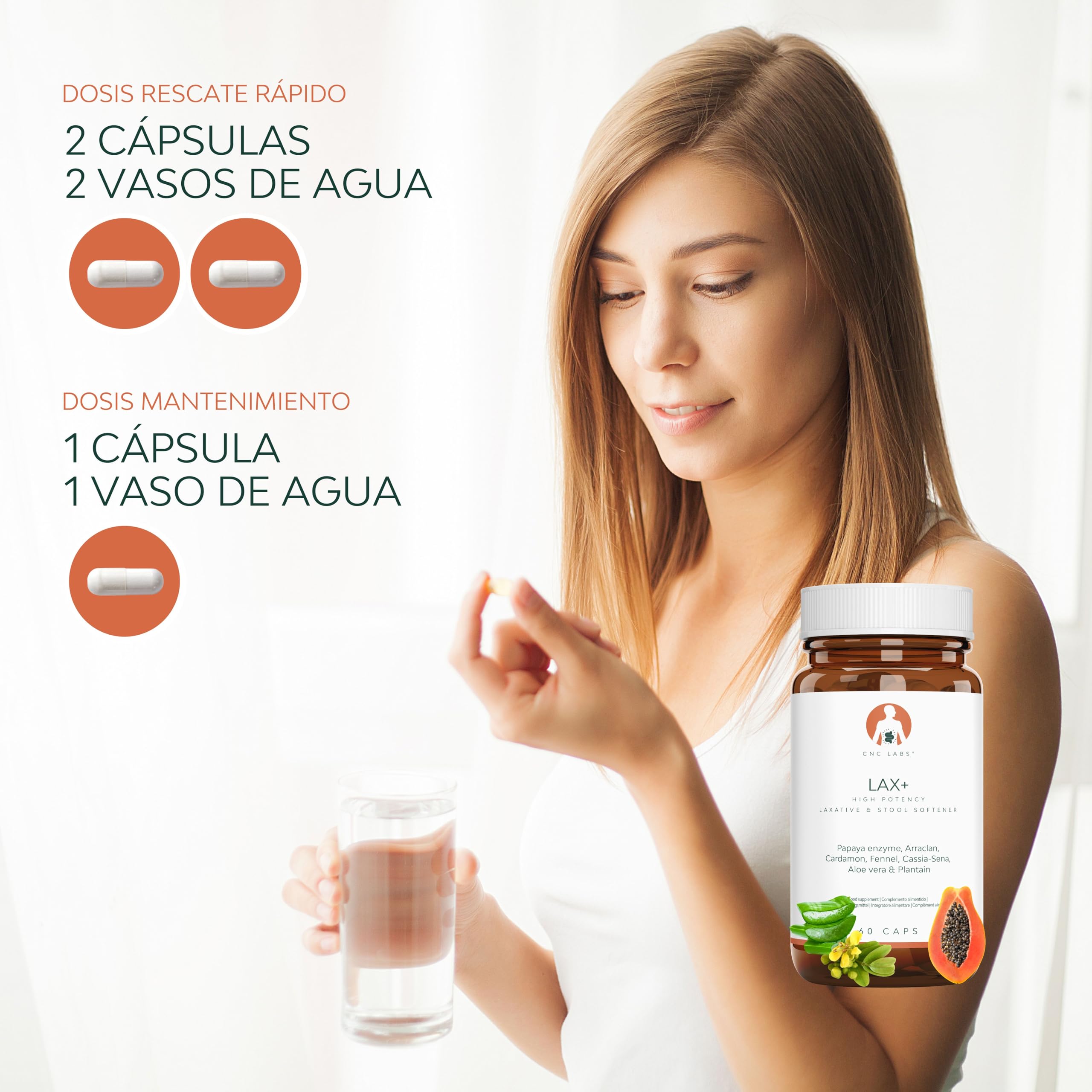 Laxante LAX+ 2x botellas, Alivia el Estreñimiento Adultos 100% Natural & Vegano, Ablanda las Heces, Efectivo & Rapido con Papaya, Arraclan, Cardamo, Hinojo, Sena, Aloe & Plantago