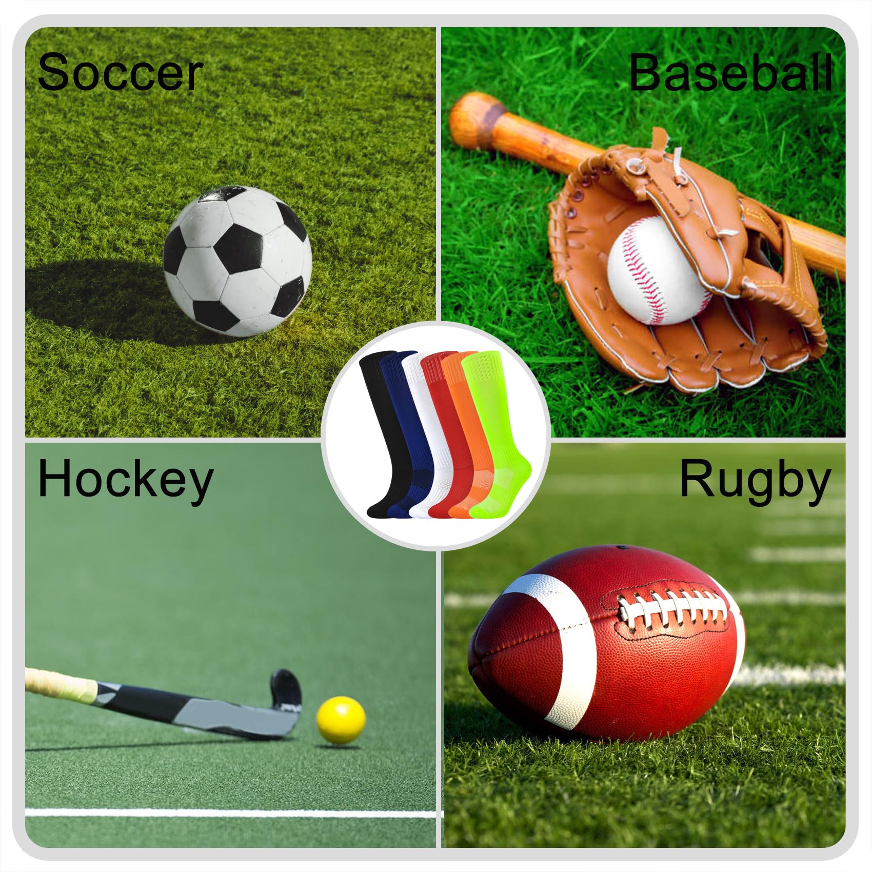 Calcetines de fútbol para niños, 6 pares de calcetines hasta la rodilla, para béisbol, sóftbol, deportes, niños, jóvenes, hombres y mujeres