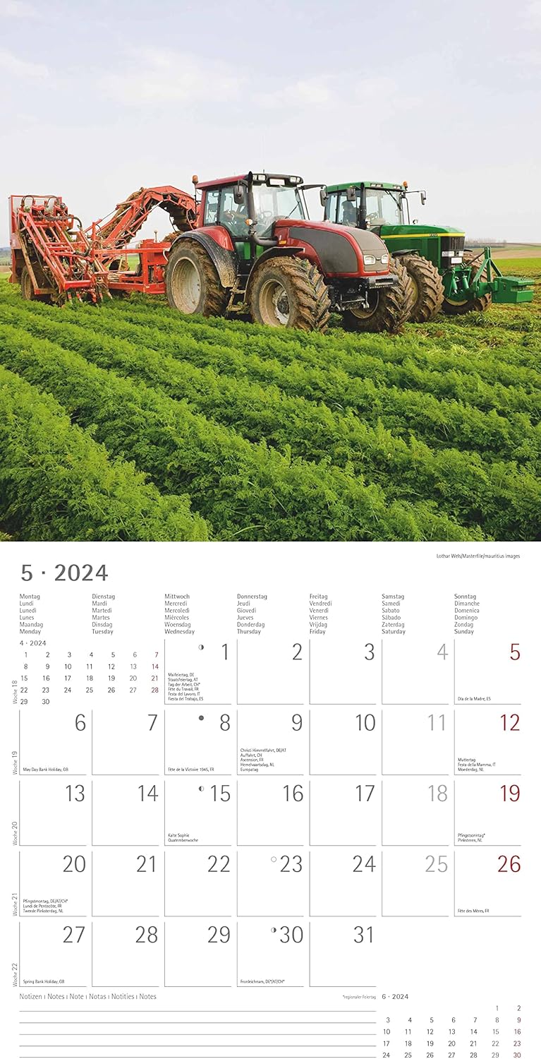 Traktoren 2024 Brochure Calendar 30 x 30 cm (30 x 60 cm Open) - Calendar with Space for Notes - Tractors - Picture Calendar - Wall Planner - Wall Calendar