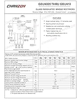 Vista 2 de Chanzon GBU406 Puente Rectificador Diodo 4A 600V GBU-4 (SIP-4) Monofásico, Onda Completa 4 Amp 600V Diodos de Silicio Electrónicos
