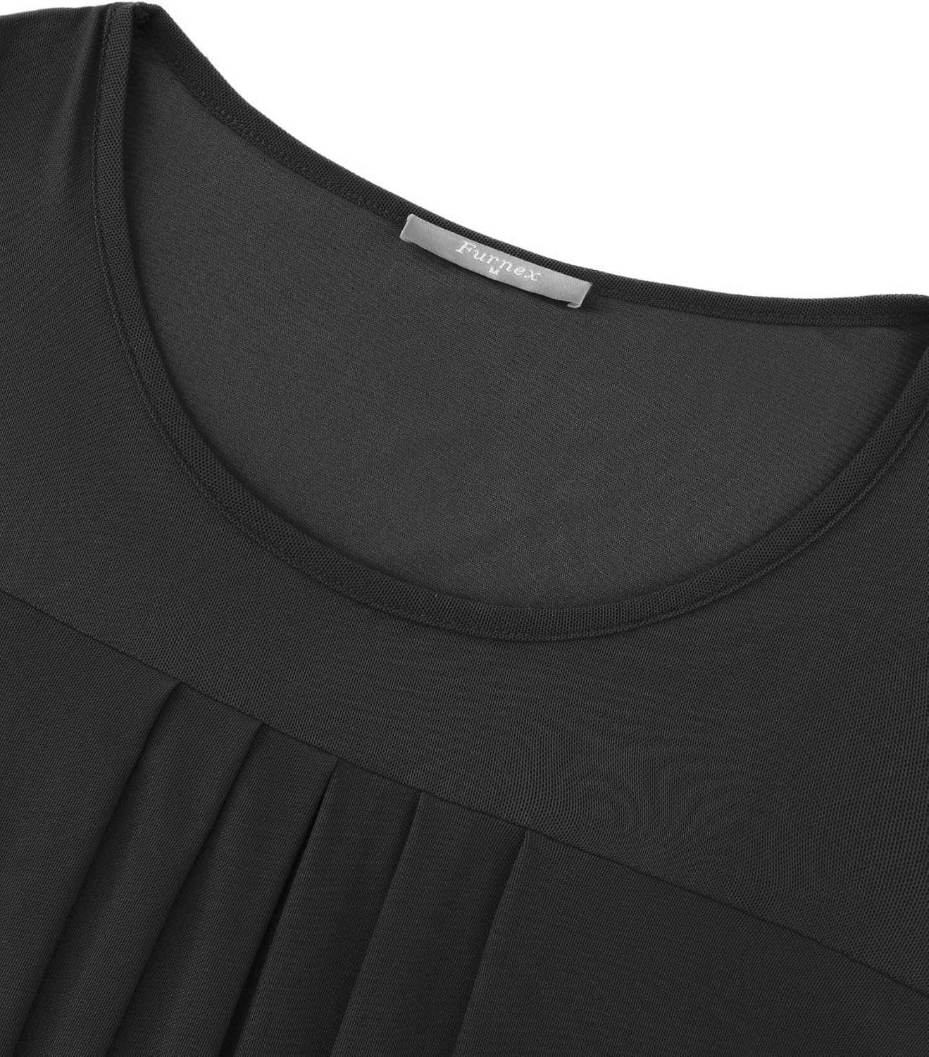 Furnex Women's Short Sleeve Tunic Shirt Pleated Mesh Blouses Summer Floral Tops - Image 2