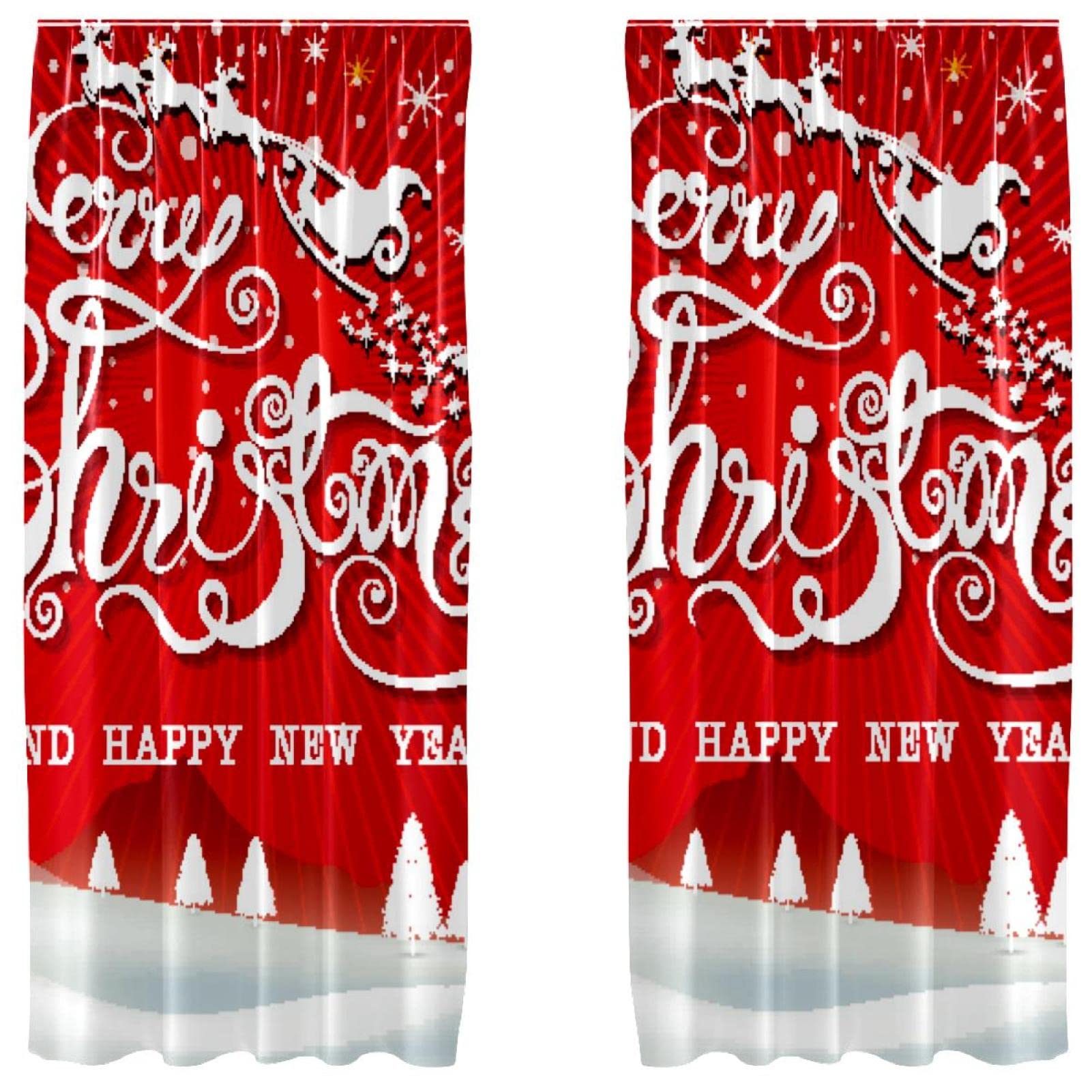 Cortinas decorativas ligeras Happy Christmas juego de 2 para evitar reflejos en ventanas