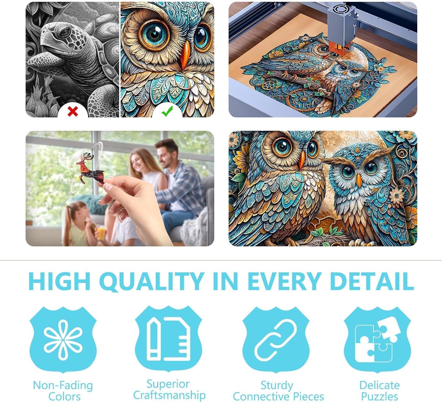 Wooden Puzzles for Adults - Embossed Owl Puzzle, Unique Shape Wooden Jigsaw Puzzle for Adults, Wood Puzzles Adult, Good Gift Idea for Family, Wall Art Home Decor (M-11.4 * 10.9in -190 Pieces)