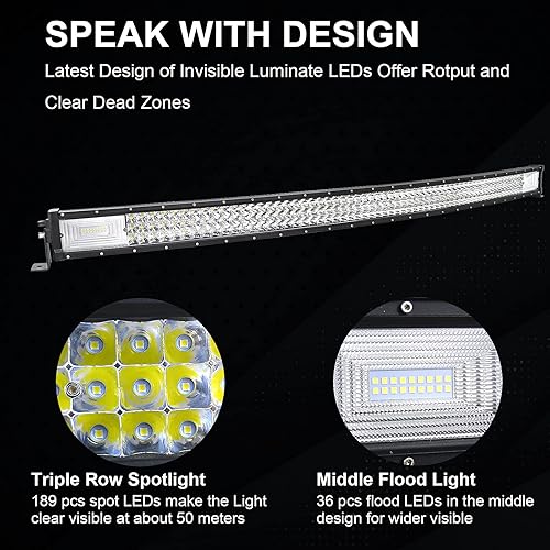 Miniatura 7 de RIGIDON Barra de luz LED curvada de 52 pulgadas y 675 W, triple fila de inundación, combo de 67500 lm, barra de luz LED impermeable para conducción