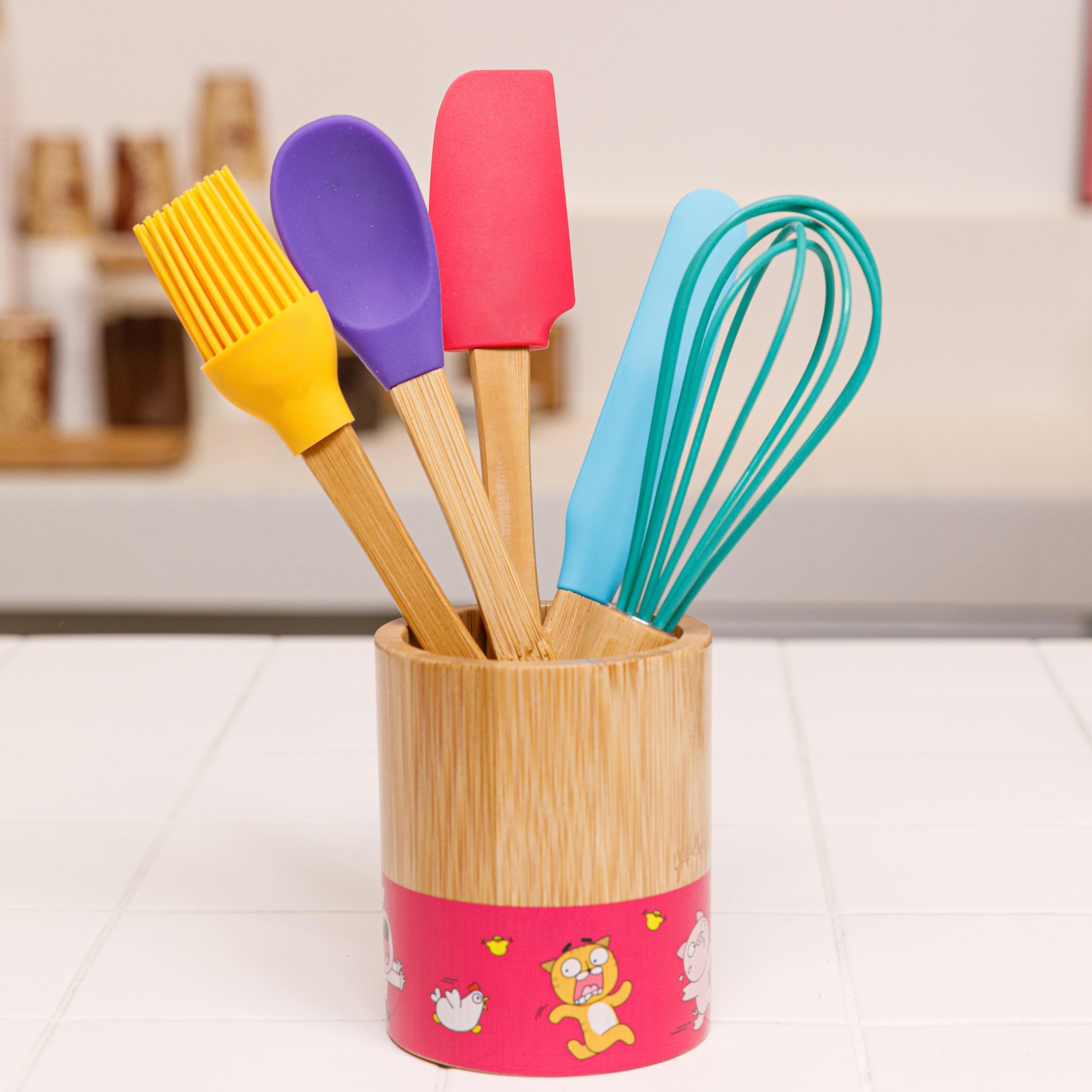 Chefclub Kids Cooking 5-Piece Utensils Set Heat Resistant Non Stick Silicone for Kids and Beginner Cooking, Kitchen & Cookware Gadgets - Cooking, Mixing, Whisking, Brushing - Image 8