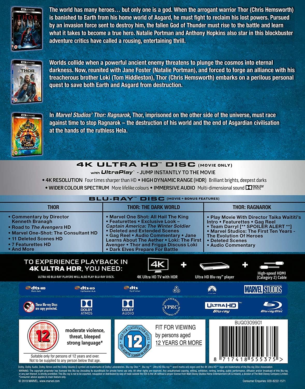 Marvel Studios Thor - Collezione di 3 film (4K Ultra HD + Blu-ray)