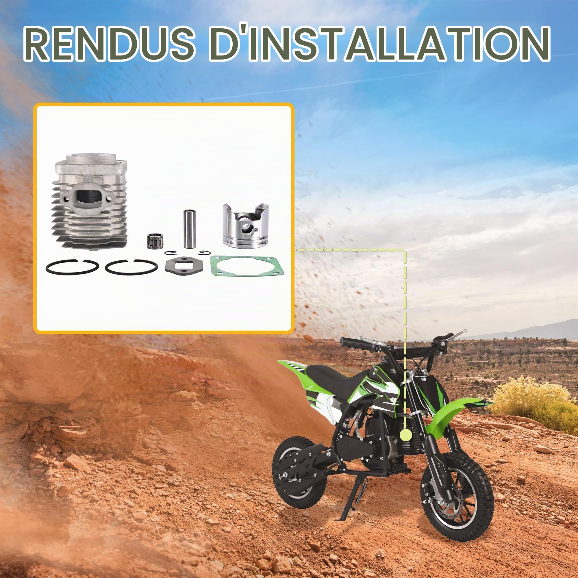 GOOFIT Kit D'Assemblage De Bague De Piston De Cylindre De 44-6 De 44 Mm Remplacement pour 43cc 47cc 49cc 2 Stroke Engine Mini Quad ATV Pocket Dirt Bike