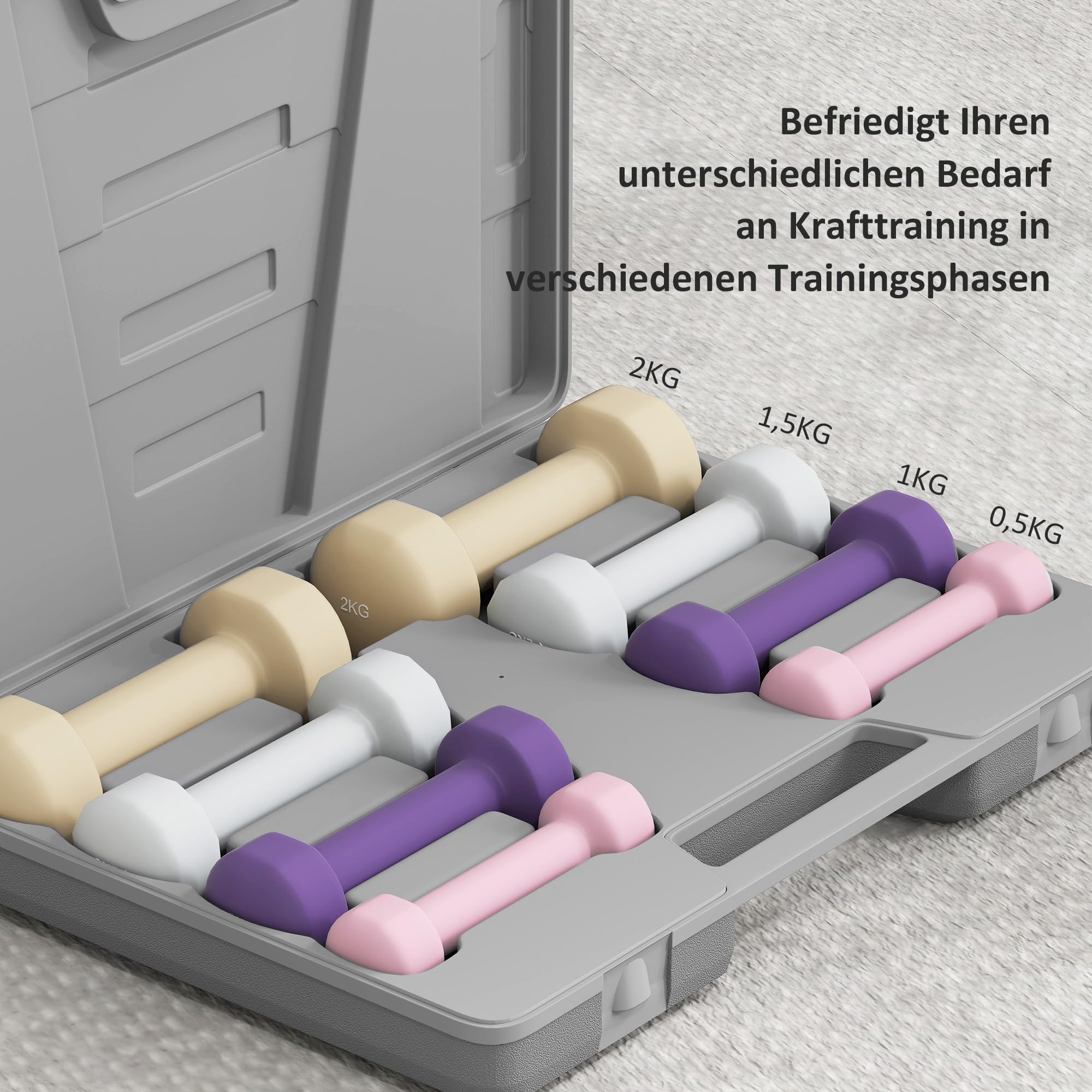 HOMCOM Hantelset 4 Paar 0,5kg-10kg Hanteln mit Koffer, Hantel-Set aus Gusseisen, Hexagon Hanteln Set, Kurzhanteln für Männer Frauen, Dumbbell für Fitnessstudio, Krafttraining