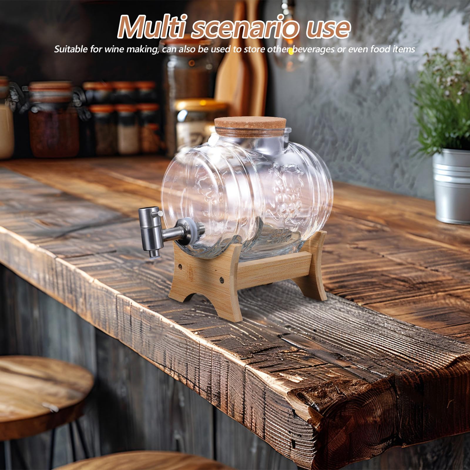 Distributore Bevande con Rubinetto in Vetro 101oz Stile Vintage | Coperchio in Bambù, Acciaio Inossidabile, per Vino e Alimenti, Uso in Riunioni e Feste