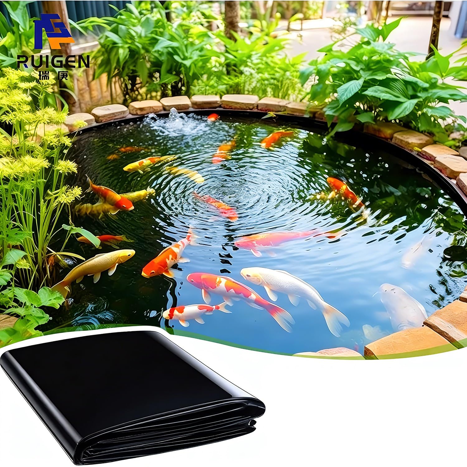Bâche de bassin imperméable noire de 4,7 mm pour étang à poissons