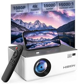 Movie Projector 4K Mini Portable : Native 1080P Full HD HISION Outdoor Projectors 15000 Lux Phone Video Projector Home Theater TV Projector Indoor Wall LED Projector for TV Stick Tablet Laptop PS5
