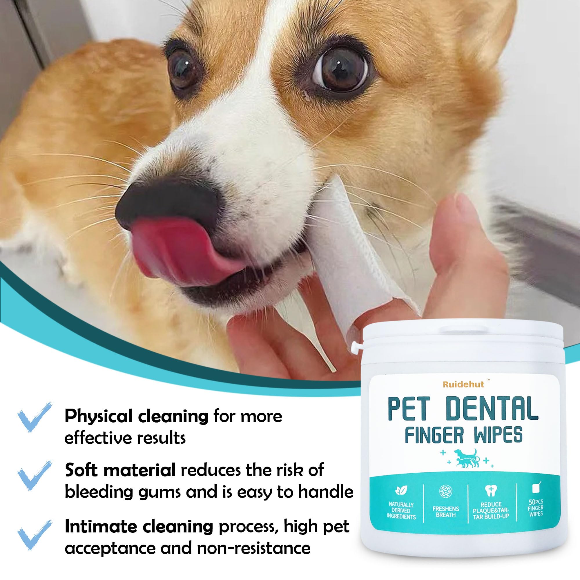 Pet Dental Finger Wipes, Dog & Cat Teeth Cleaning, Plaque Control & Breath Freshening, Regular Size, Suitable for Pet Toothbrushes (50 Count) - image 6