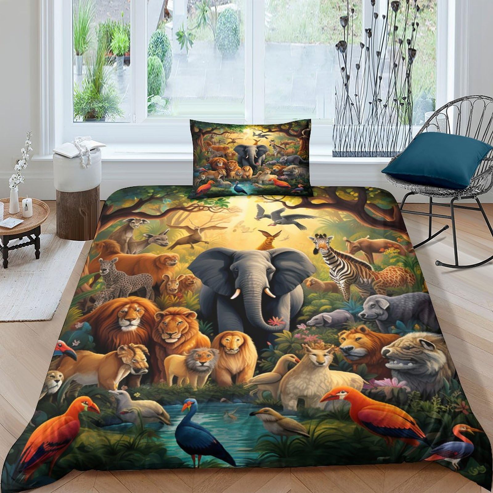 Rqathduud Style-7 Jungle Animals Duvet Cover Set 3 Pcs Hotel Quality Quilt Cover Bed Sets Bed Covers With Pillowcases With Zipper Closure Hypoallergenic Soft Breathable Microfiber Single（135X200cm）
