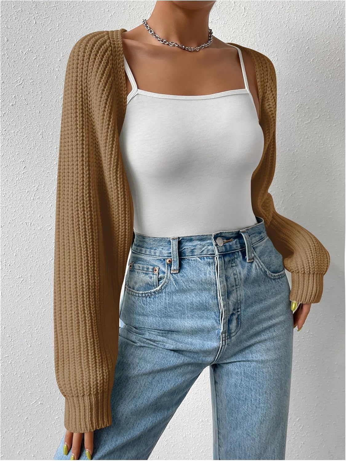 Verdusa Women's Y2k Cropped Cardigan Sweaters Lightweight Knit Open Front Bolero Shrugs Spring Fall Outfits - Image 4