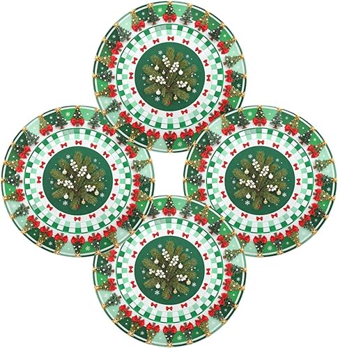 Miniatura 2 de Merry Christmas Tree Dark Green Round Vinyl placemats Dining Table Plate mats Set of 4 15x15 in individuales para mesa de comedor