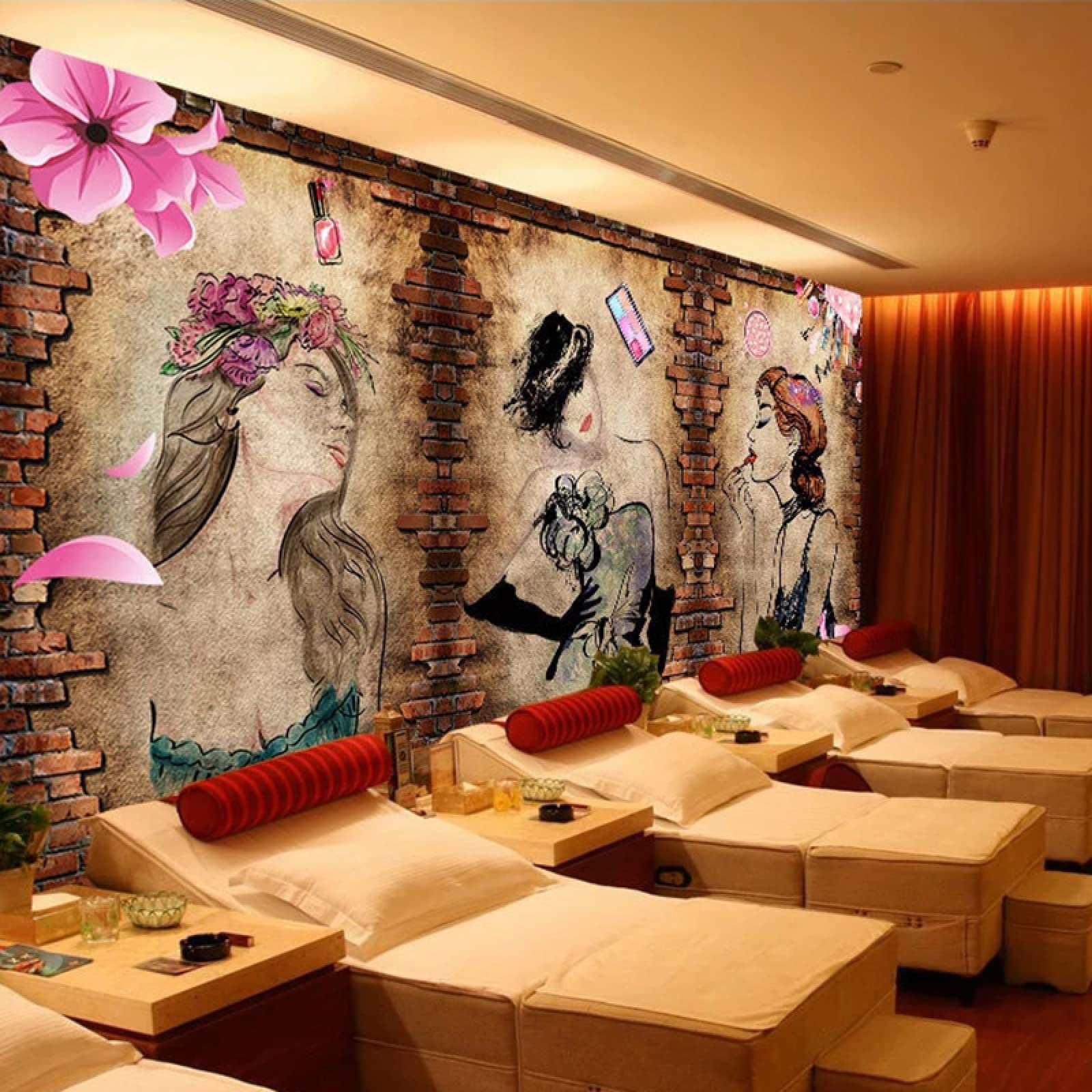 Papel Tapiz Fotográfico Personalizado Para Paredes Retro Nostálgico Belleza Peluquería 3D Pared De Ladrillo Cartel Fresco Mural De Pared Papel Tapiz Impermeable 250Cm(W)×175Cm(H)
