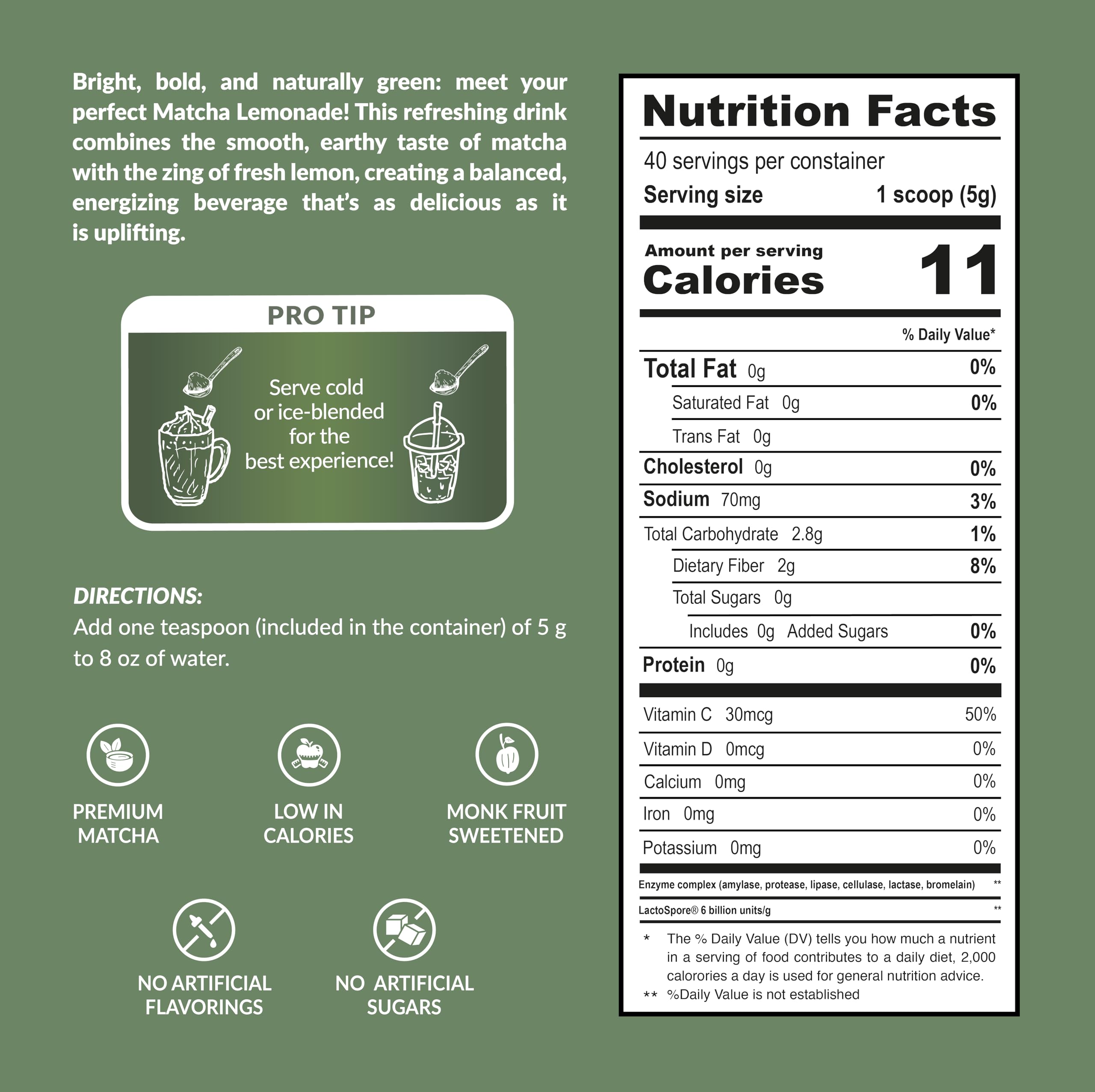 The Mix Superfoods Matcha Lemonade Powder is a refreshing sugar-free drink mix made with Japanese matcha and natural — view 2