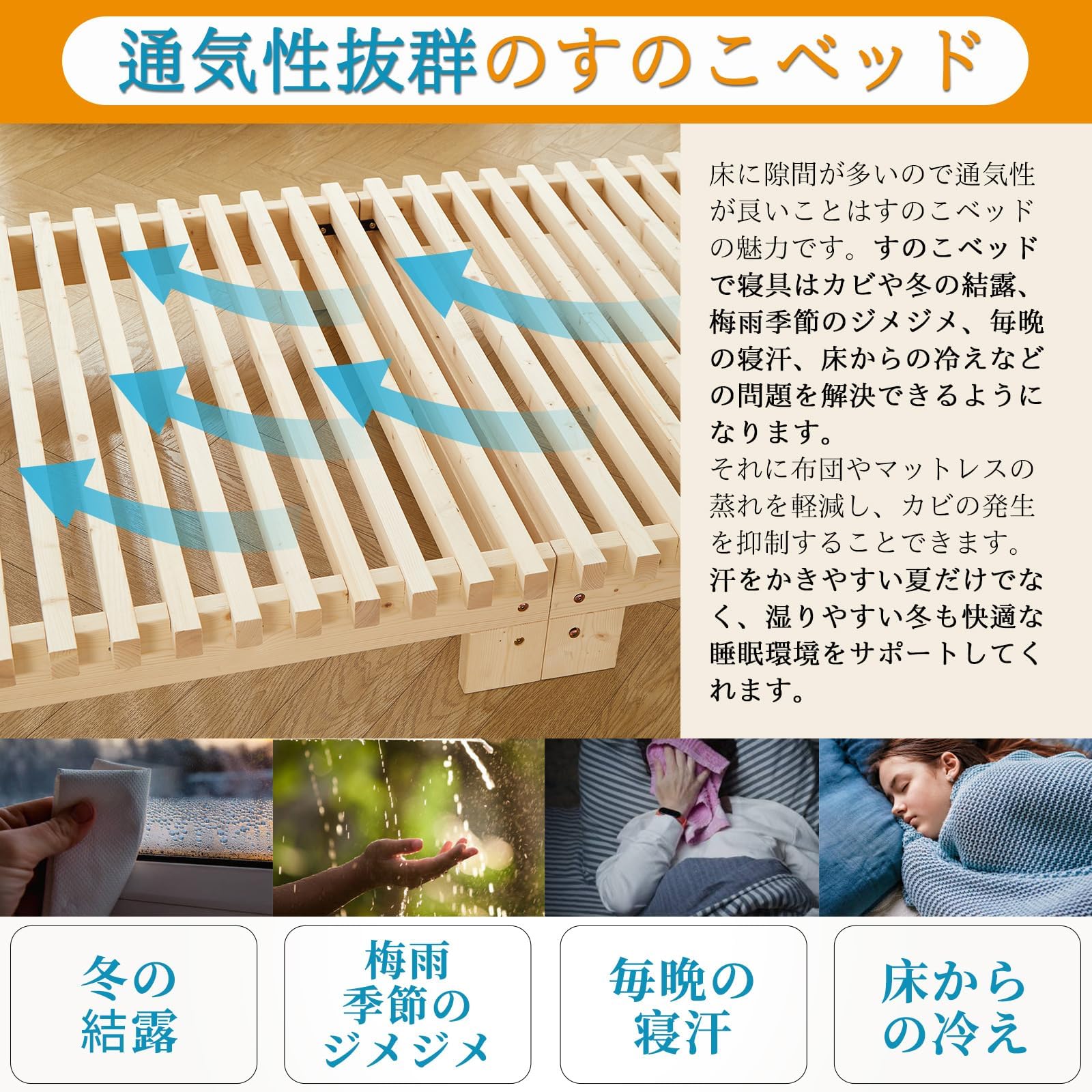 Amazon｜喜之木 ベッドフレーム シングル すのこベッド 脚付き 木製