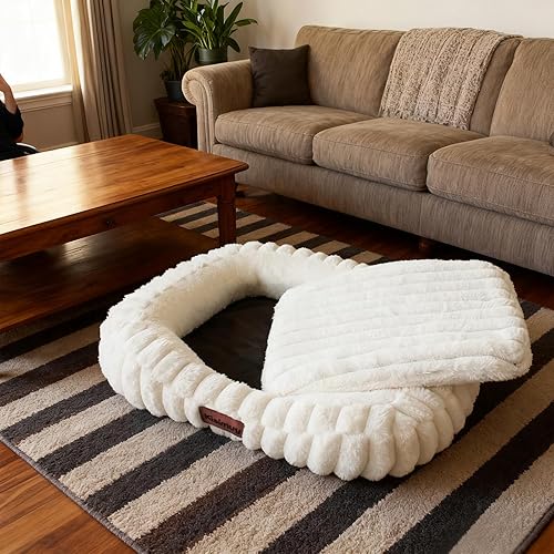Miniatura 9 de Linda cama lavable para perro de tamaño mediano, cama calmante de felpa suave para cachorros con cubierta extraíble de cremallera y parte inferior