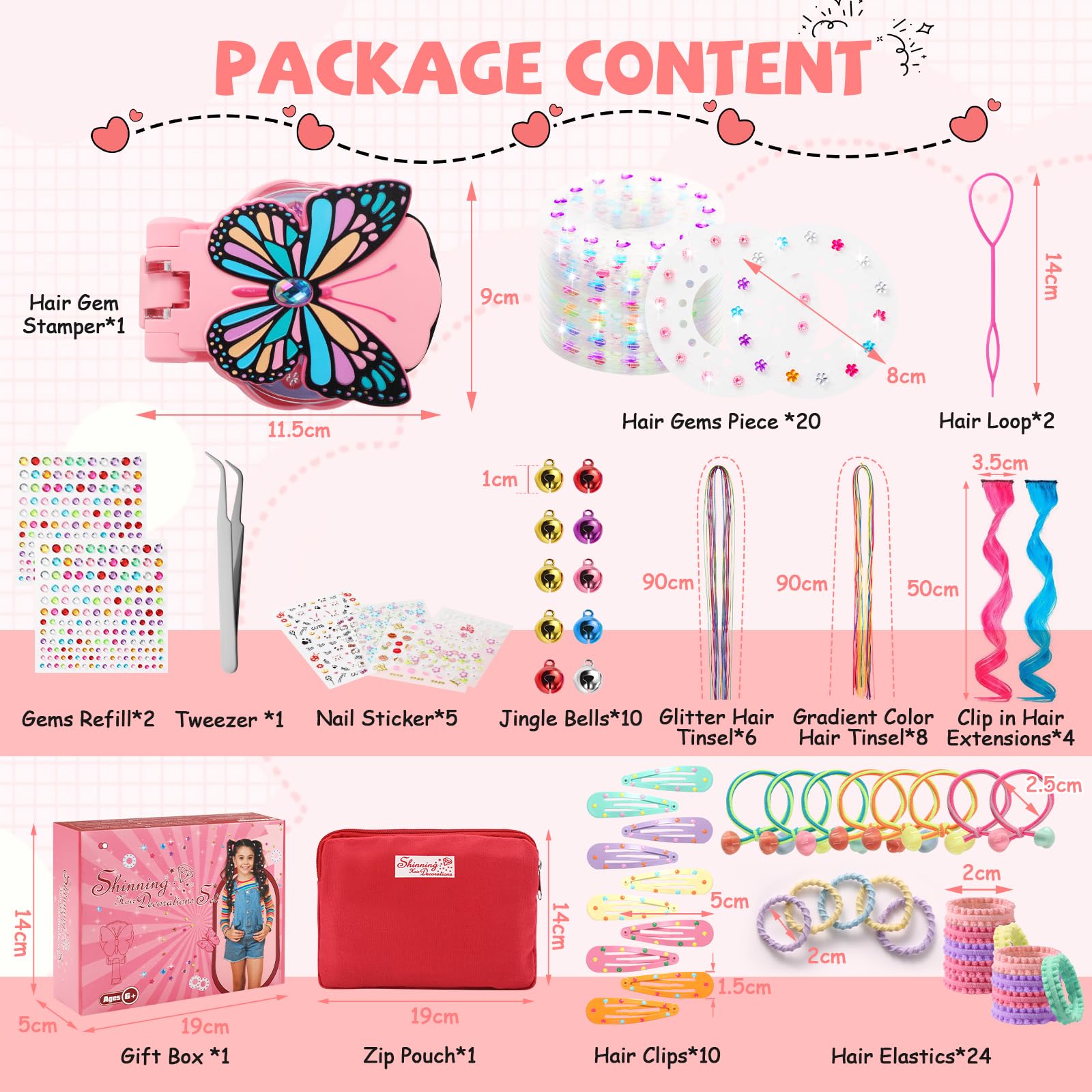 SEMKOTREE Hair Bedazzler Kit, Glitzersteine Haare Maschine mit 630 Hair Gems und Haarsträhnen Kinder, Haar Glitzer Strasssteine Glitter Hair Gemstone Styler