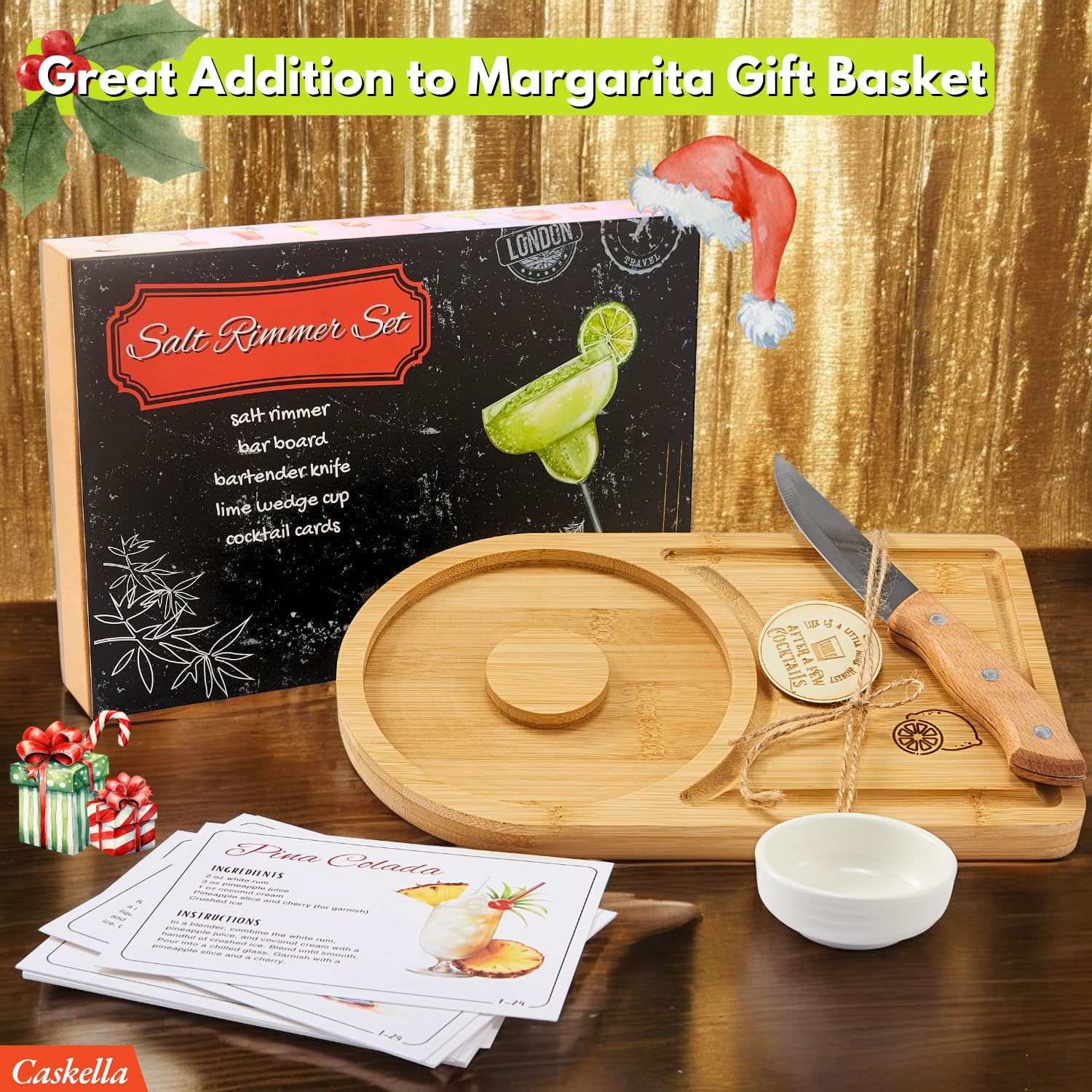 Margarita - Juego de bordes de sal de 6 pulgadas, 2 en 1 para cócteles con tabla de cortar, bordes de vidrio para bebidas, accesorios de bar, juego de cóctel para fiestas en casa, kit de camarero,