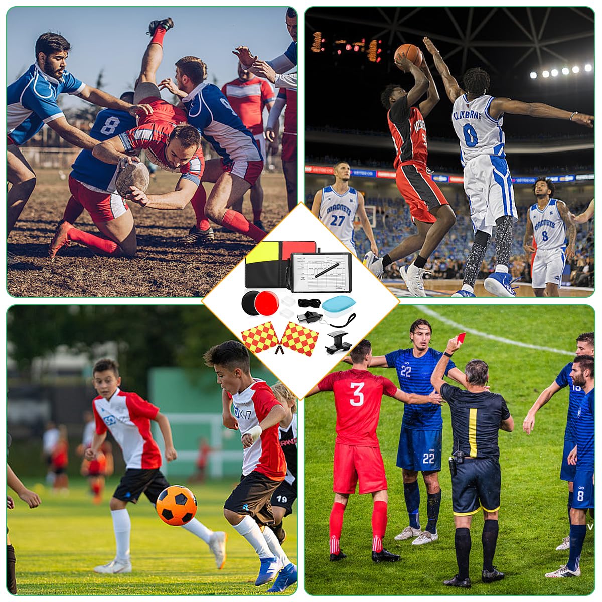 Kit de Tarjetas de Árbitro de Deportes, Arjetas de Árbitro Rojas y Amarillas, Accesorios de Árbitro para Juegos de Fútbol, Silbato, Banderas de Árbitro para Fútbol Deporte Escolar