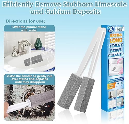 Miniatura 7 de Paquete de 2 piedras pómez para limpieza de inodoros con mango extra largo, cepillo de inodoro de piedra pómez premium, removedor de manchas de agua